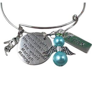 HAND-CRAFTED Adjustable Wire Angel Charm Bangle Bracelet